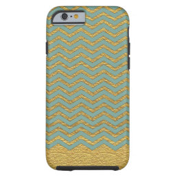 Turquoise and FAUX Gold chevron pattern Tough iPhone 6 Case