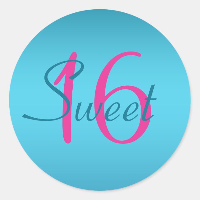Turquoise and Fuchsia Sweet Sixteen Sticker (Front)