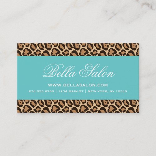Turquoise and Girly Leopard Print Business Card