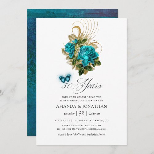 Turquoise and Gold 50th Wedding Anniversary Invitation