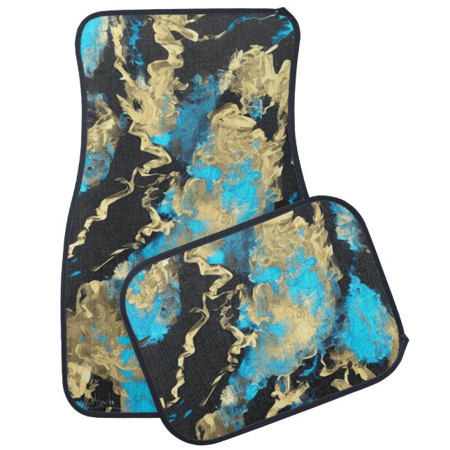 Turquoise and Gold Abstract Art   Car Floor Mat (Set)