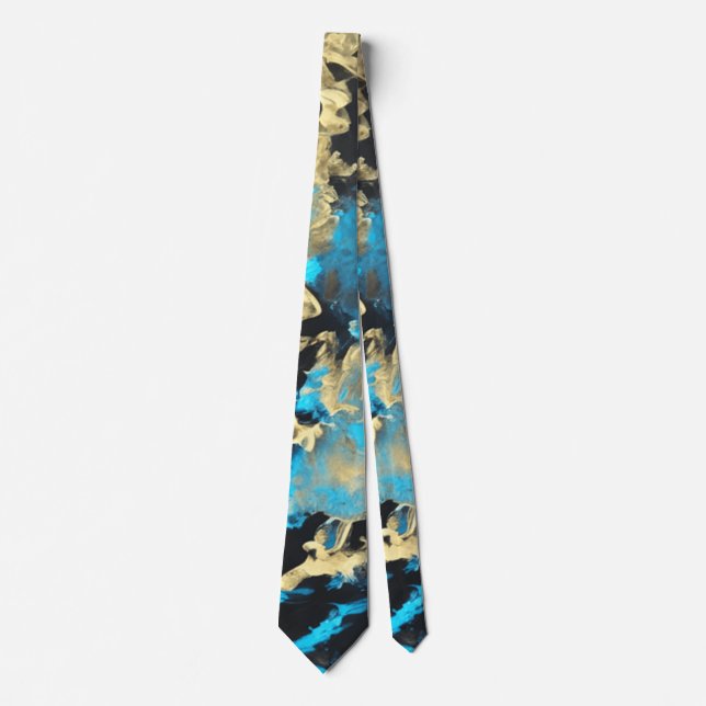 Turquoise and Gold Abstract Art   Neck Tie (Front)