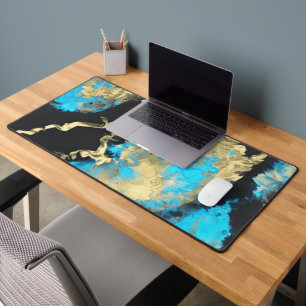 Turquoise and Gold Abstract Art  Poster Desk Mat