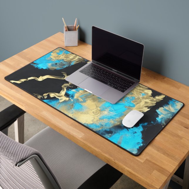 Turquoise and Gold Abstract Art  Poster Desk Mat (Office 2)