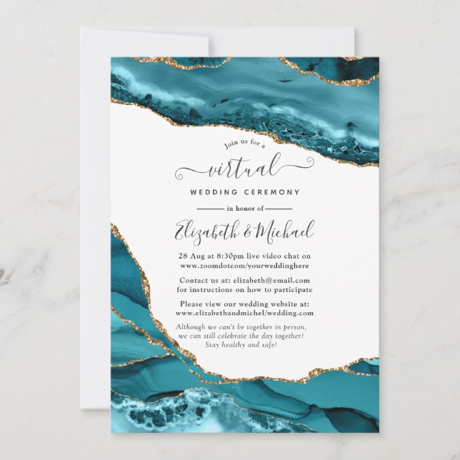 Turquoise and Gold Agate Online Virtual Wedding Invitation (Front)