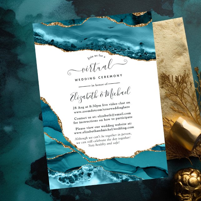 Turquoise and Gold Agate Online Virtual Wedding Invitation (Creator Uploaded)