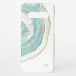 Turquoise and Gold Agate Pattern with Monogram Samsung Galaxy S10+ Case