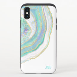 Turquoise and Gold Agate Pattern with Monogram iPhone X Slider Case