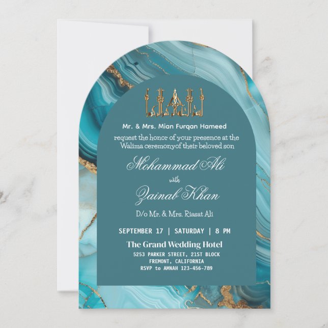 Turquoise and gold Agate Valima Invitation (Front)