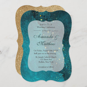 Turquoise and Gold Agate Wedding Invitations