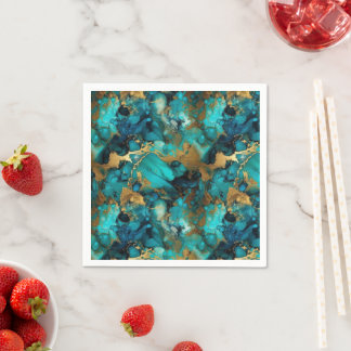Turquoise and Gold Alcohol Ink Napkins