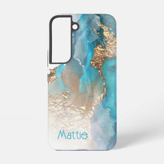 Turquoise and Gold Alcohol Ink  Samsung Galaxy Cas Case (Back)