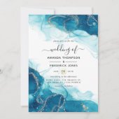 Turquoise and Gold Alcohol Ink Wedding Invitation (Front)