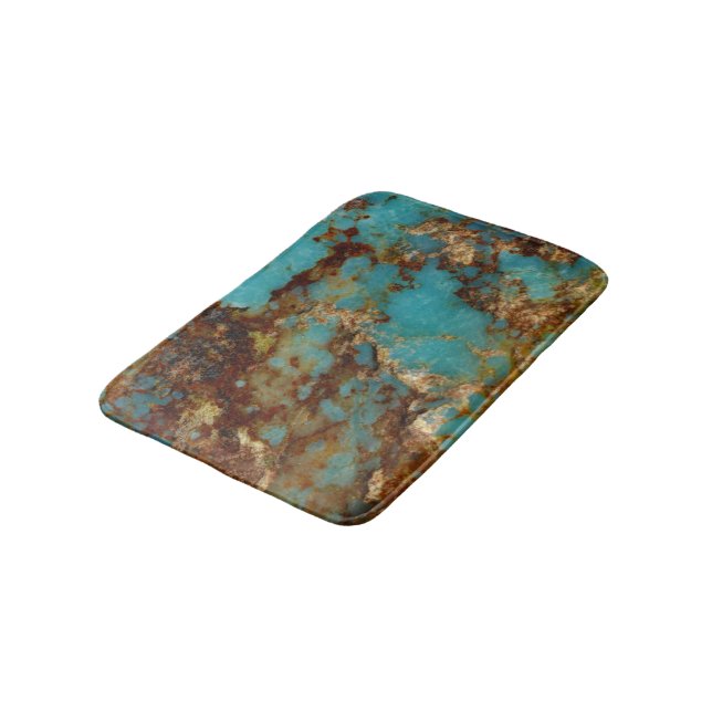 Turquoise and gold bath mat (Angled)