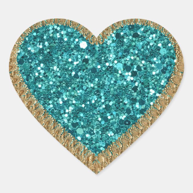 Turquoise and gold bling heart sticker (Front)