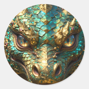 Turquoise and Gold Dragon  Classic Round Sticker