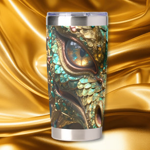 Turquoise and Gold Dragon Face Insulated Tumbler