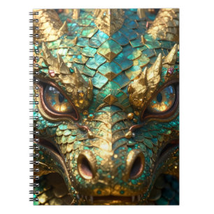 Turquoise and Gold Dragon Face Notebook