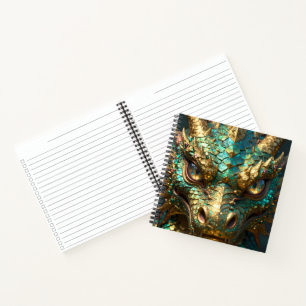 Turquoise and Gold Dragon Face Notebook
