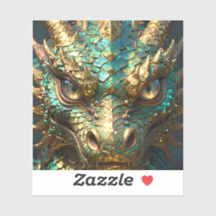 Turquoise and Gold Dragon  Sticker