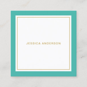 Turquoise And Gold Elegant Feminine Square Business Card