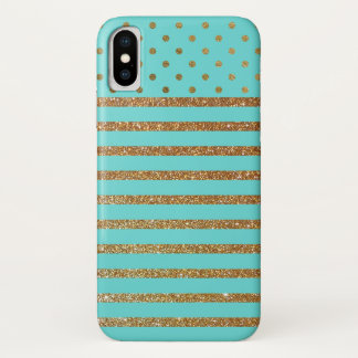 Turquoise and Gold Faux Glitter iPhone X Case