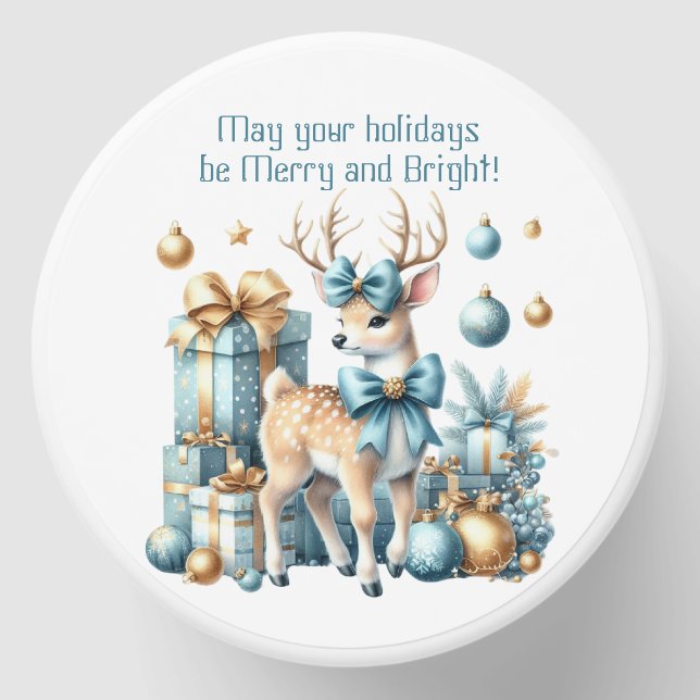 Turquoise and Gold Fawn Presents Ribbons Mini Candle Favors (Front)