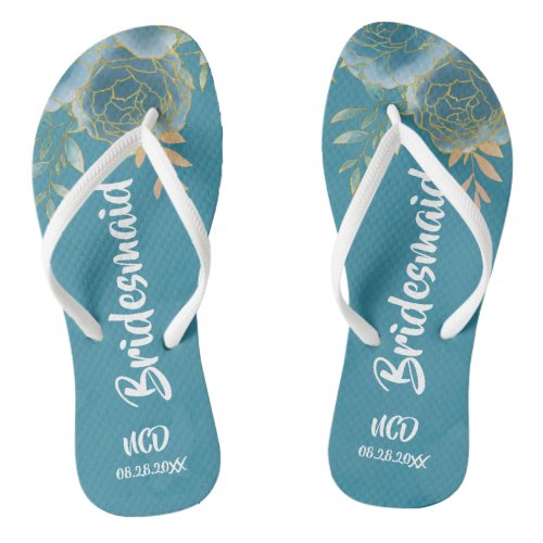 Turquoise and Gold Floral Bridesmaid Favor Flip Flops