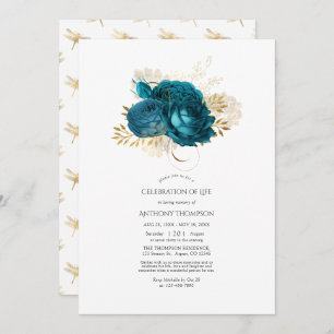 Turquoise and Gold Floral Celebration of Life Invitation