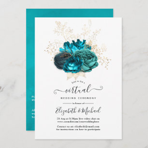 Turquoise and Gold Floral Online Virtual Wedding Invitation