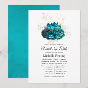 Turquoise and Gold Floral Shower by Mail Invitation