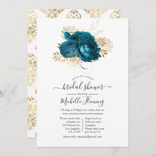 Turquoise and Gold Floral Virtual Bridal Shower Invitation