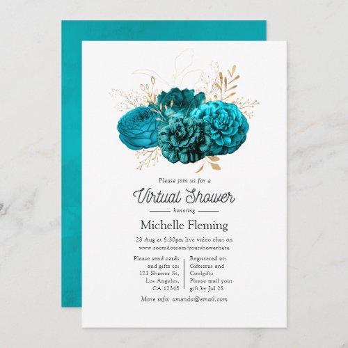 Turquoise and Gold Floral Virtual Shower Invitation