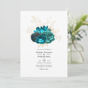 Turquoise and Gold Floral Wedding Invitation