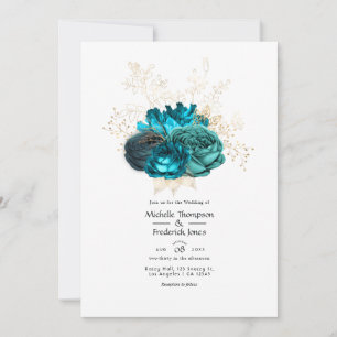 Turquoise and Gold Floral Wedding Invitation