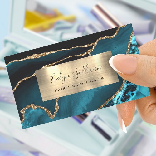 Turquoise and Gold Foil Agate Business Card
