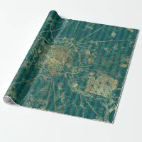 Turquoise and Gold Foil Vintage Map Wrapping Paper Zazzle
