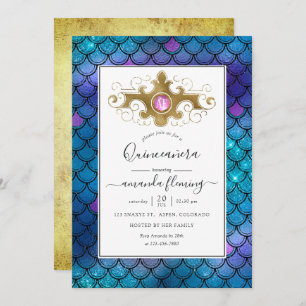Turquoise and Gold Gemstone Mermaid Quinceañera Invitation