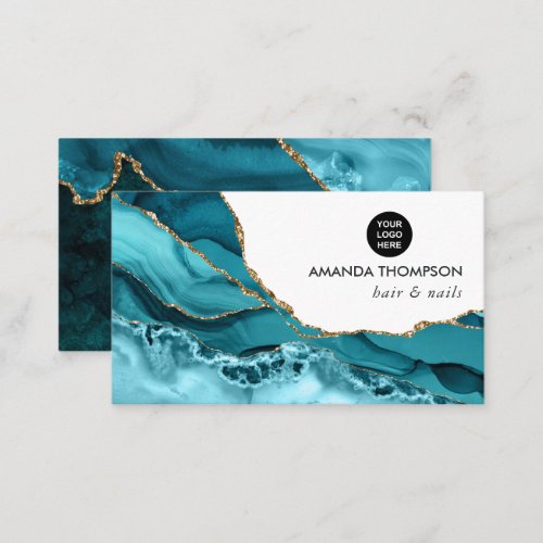 Turquoise and Gold Geode Agate Stone Business Card