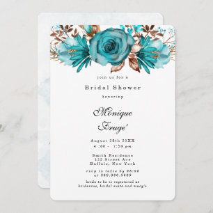 Turquoise and Gold Geometric Peony Bridal Shower I Invitation