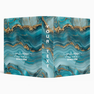 Turquoise and Gold Glitter Agate 3 Ring Binder