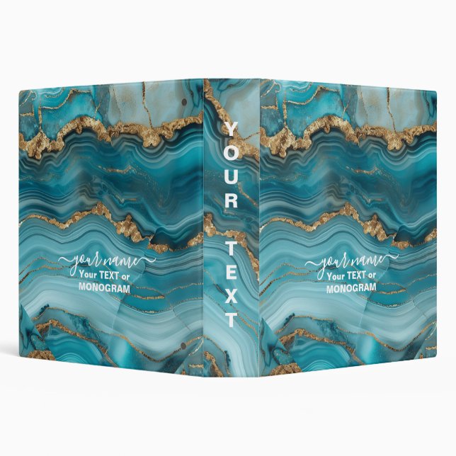 Turquoise and Gold Glitter Agate  3 Ring Binder (Background)