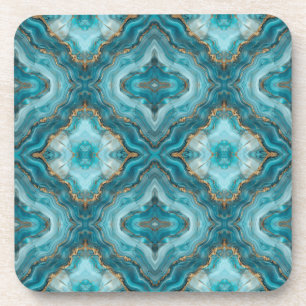 Turquoise and Gold Glitter Agate  Beverage Coaster