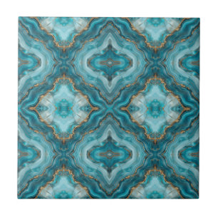 Turquoise and Gold Glitter Agate  Ceramic Tile