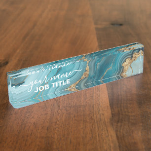 Turquoise and Gold Glitter Agate  Desk Name Plate