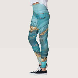 Turquoise and Gold Glitter Agate Leggings