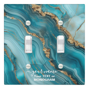 Turquoise and Gold Glitter Agate Light Switch Cover
