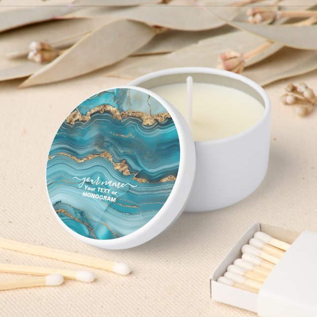 Turquoise and Gold Glitter Agate  Mini Candle Favors (Insitu)