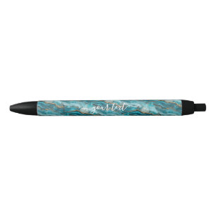 Turquoise and Gold Glitter Agate Pen