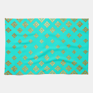 Turquoise and Gold Glitter Diamond Pattern Kitchen Towel